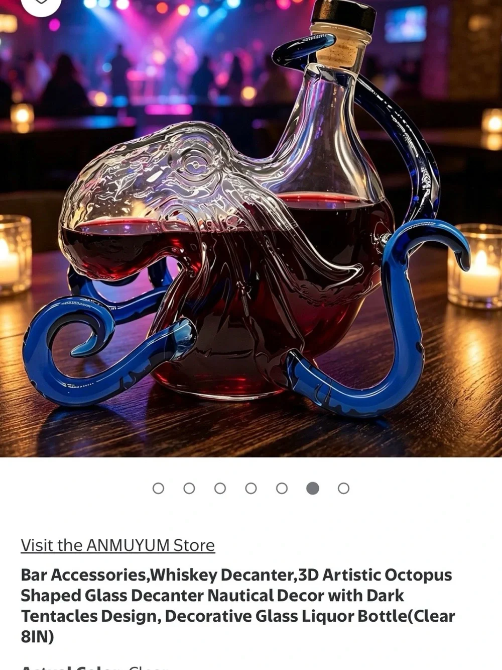 Artistic Octopus Glass Wine Decanter in Blue - Nautical Bar Decor